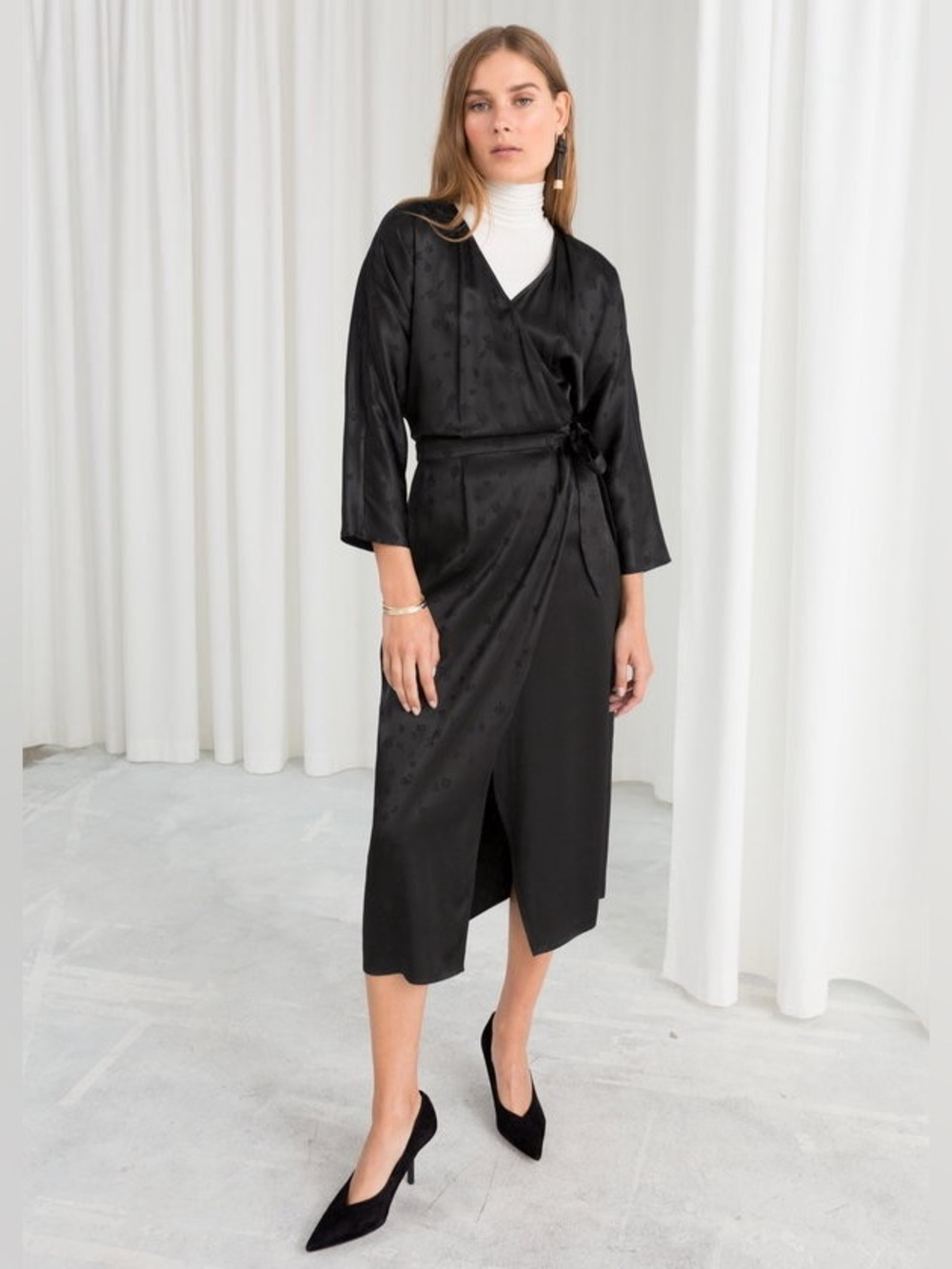 & OTHER STORIES Satin Jacquard Wrap Dress